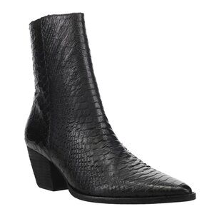 Matisse Black Croc-Embossed Pointed Ankle Boot